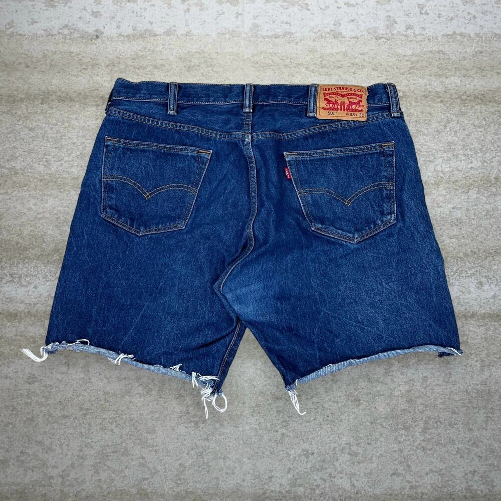 Levis 501 Jean Shorts 38x7 Dark Wash 7" Inseam Denim Jorts Button Fly Distressed